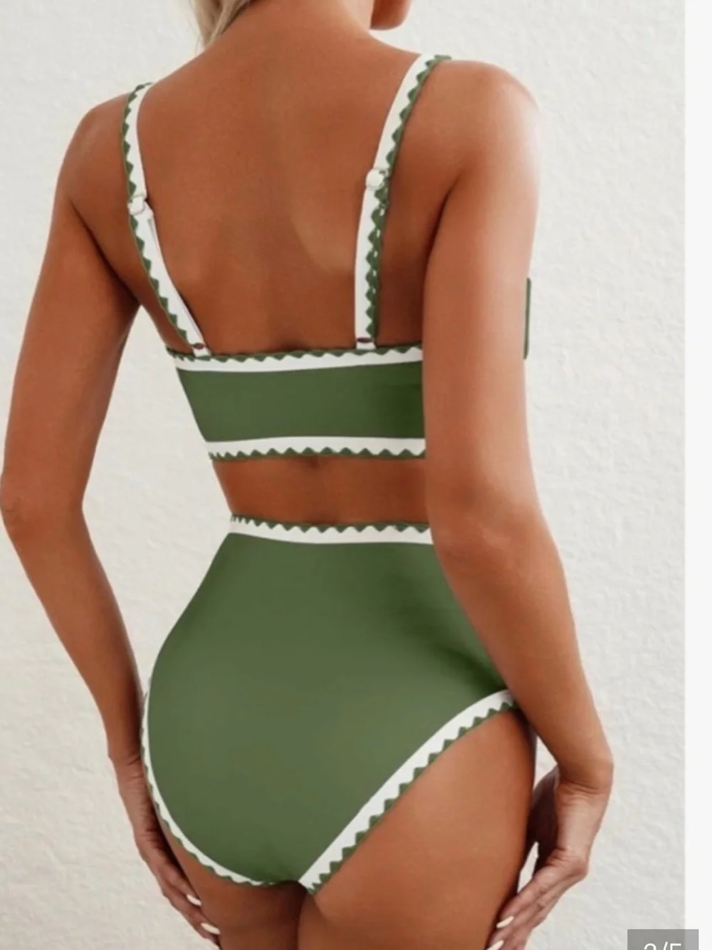 Herseas NWT XS Olive green sporty High-Waist Whip white Stitch Trim Bikini Set